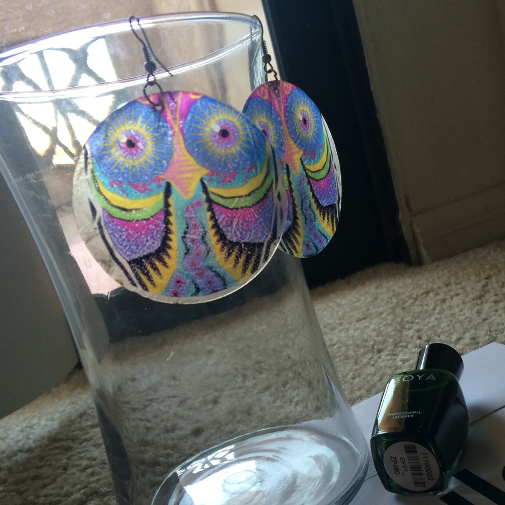 Neon Owl Stained Glass Earrings & Zoya Nailpolish